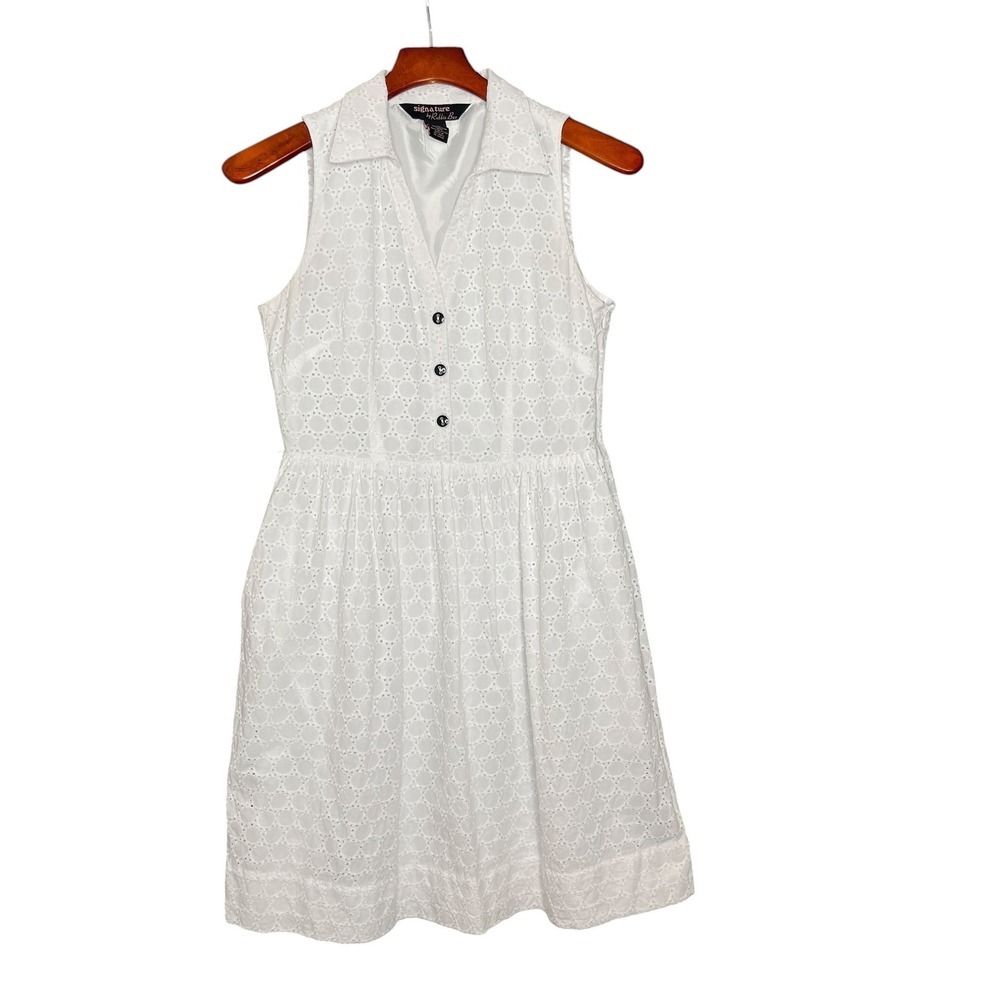 Robbie Bee White Eyelet Cottn Sleeveless Dress 12P Petite Coastal Preppy No Belt